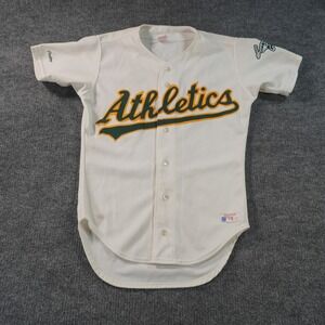 Vintage Rawlings Oakland Athletics MLB Jersey Mens 40 White 90s Stomper Patch